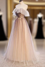 Gradient Tulle with Straps Sweetheart Party Dress, A-line Tulle Evening Dress Prom Dress