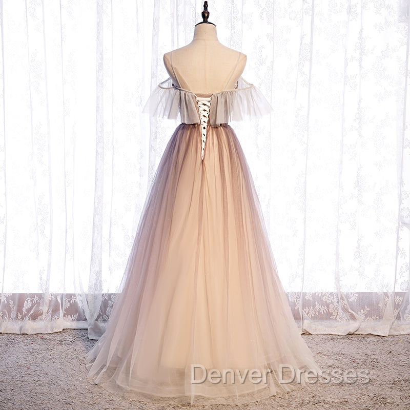 Gradient Tulle with Straps Sweetheart Party Dress, A-line Tulle Evening Dress Prom Dress