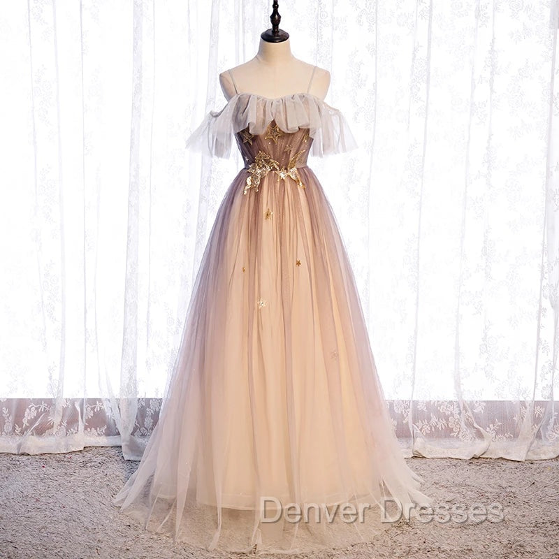 Gradient Tulle with Straps Sweetheart Party Dress, A-line Tulle Evening Dress Prom Dress