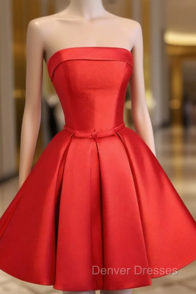 Graduation Dress Red Satin Short Evening Dress With Ruched Skirt Main image