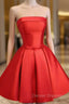 Graduation Dress Red Satin Short Evening Dress With Ruched Skirt