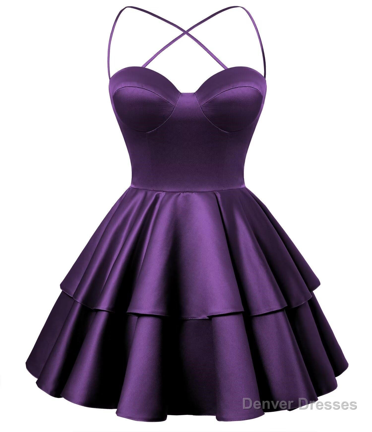 Grape Satin Homecoming Dress Sweetheart Neck Tiered Short Graduation Dresses Secondary image