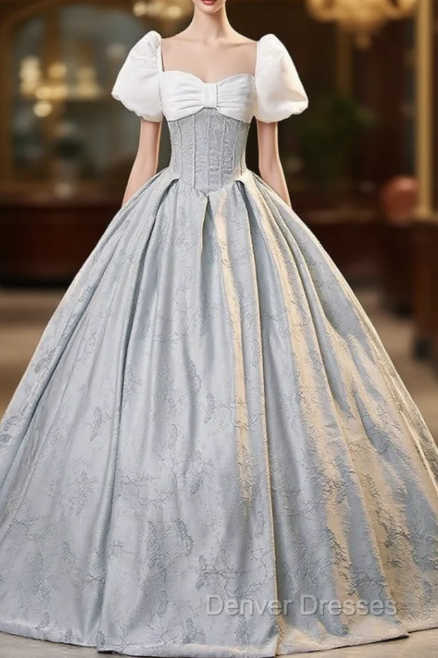 Grau Puff Sleeve Square Quinceanera Dress Main image