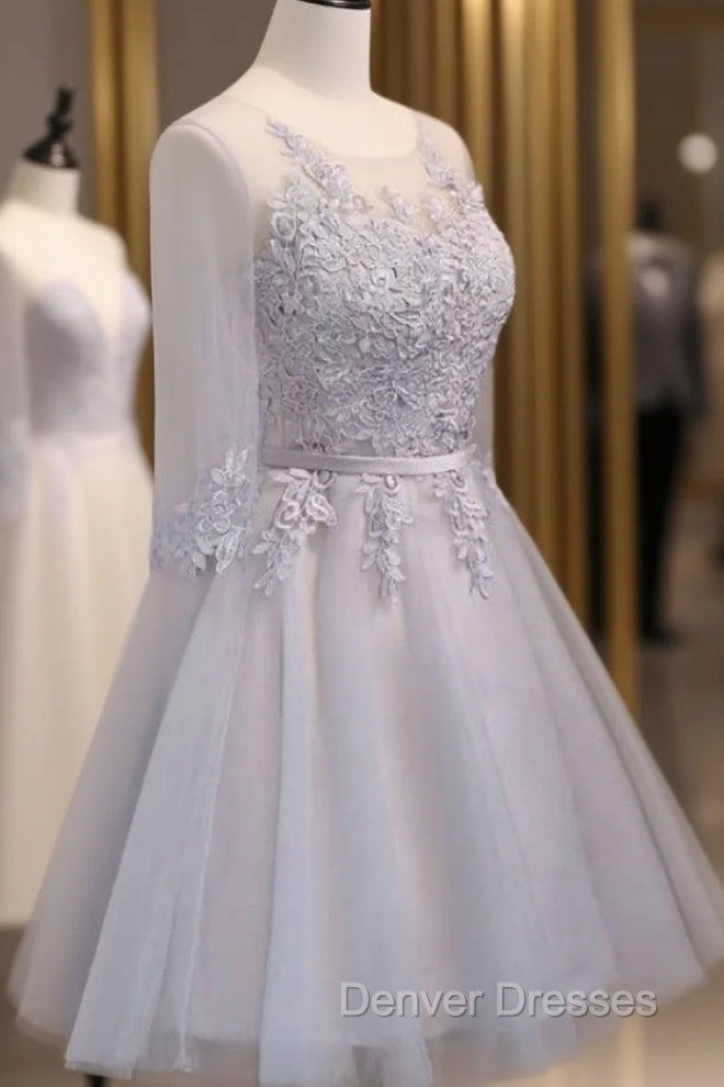 Gray 3/4 Sleeve Lace Homecoming Dress Main image