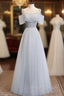 Gray A line Tulle Long Prom Dress, Gray Formal Bridesmaid Dress