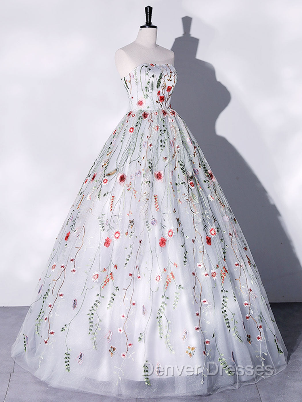 Gray A-LIne Tulle Long Prom Dress, Gray Formal Evening Dress Secondary image