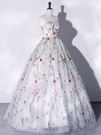 Gray A-LIne Tulle Long Prom Dress, Gray Formal Evening Dress