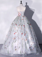 Gray A-LIne Tulle Long Prom Dress, Gray Formal Evening Dress