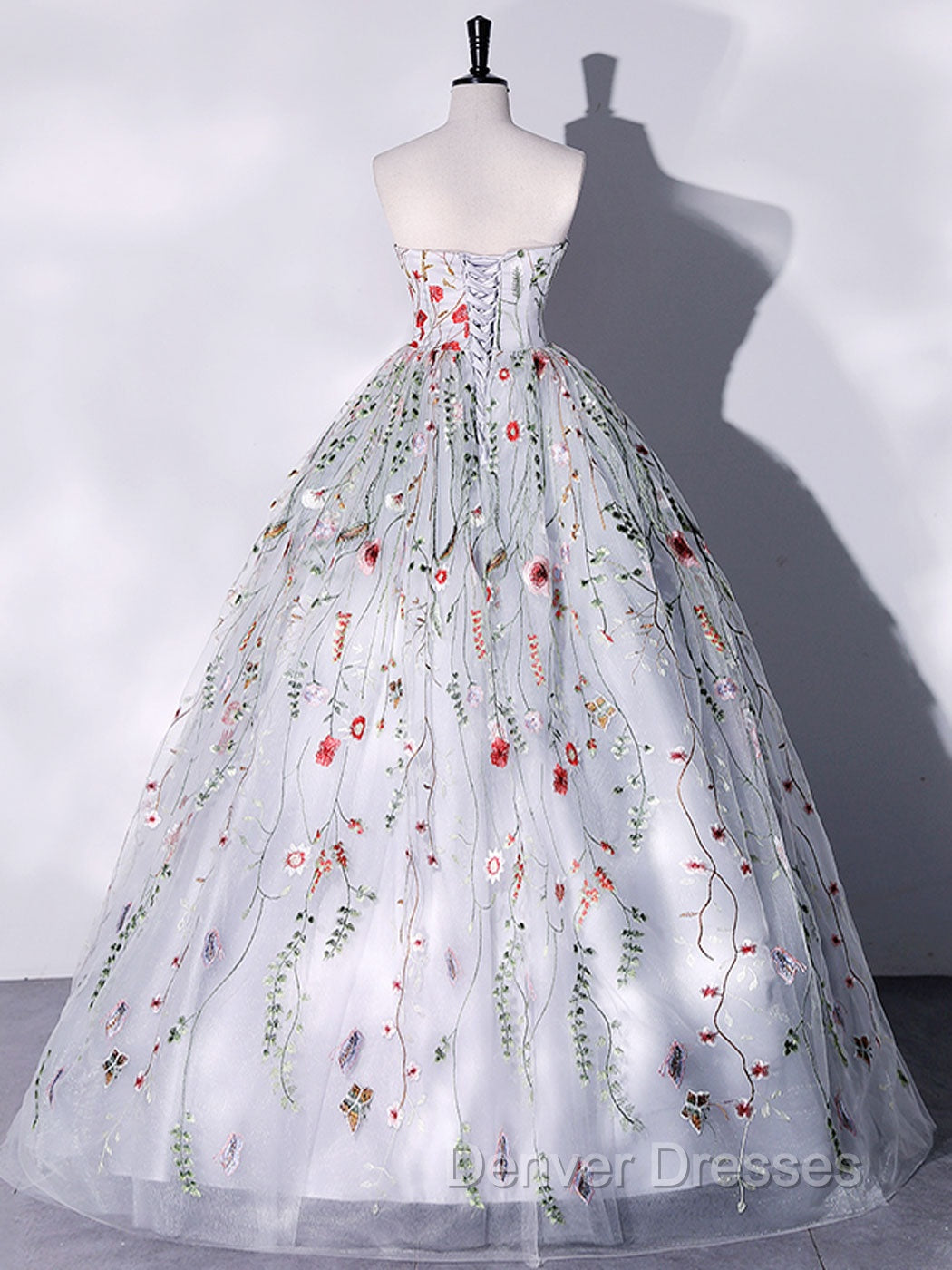 Gray A-LIne Tulle Long Prom Dress, Gray Formal Evening Dress