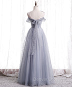 Gray Aline Long Prom Dress, One Shoulder Gray Formal Party Dress