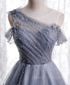 Gray Aline Long Prom Dress, One Shoulder Gray Formal Party Dress
