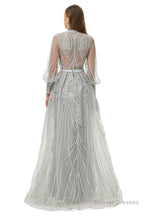 Gray Beaded Mermaid Long sleeves Prom Dresses