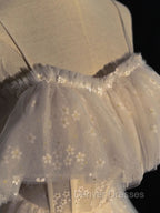 Gray blue/champagne Tulle Long Prom Dress, Tulle Formal Graduation Dress