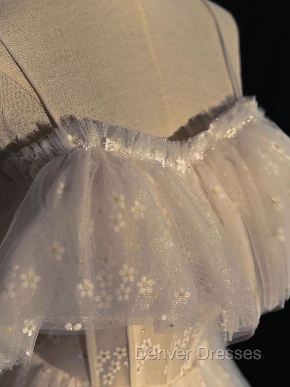 Gray blue/champagne Tulle Long Prom Dress, Tulle Formal Graduation Dress