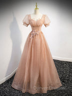 Gray Blue Tulle Sequin Long Prom Dress, Gray Blue Evening Dress