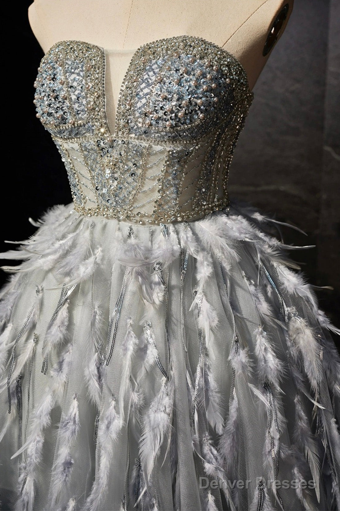 Gray Feather Short Party Dress, Lovely Handmade Beading Pearl Sequins Evening Dress Secondary image