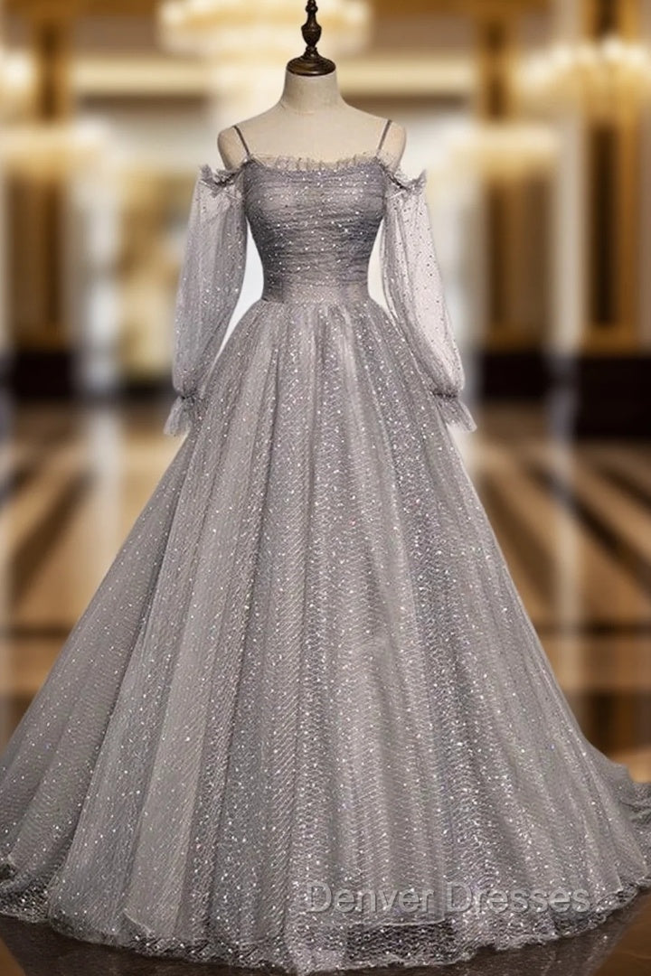 Gray Gray Long Sleeve Sequins Prom Dress Main image