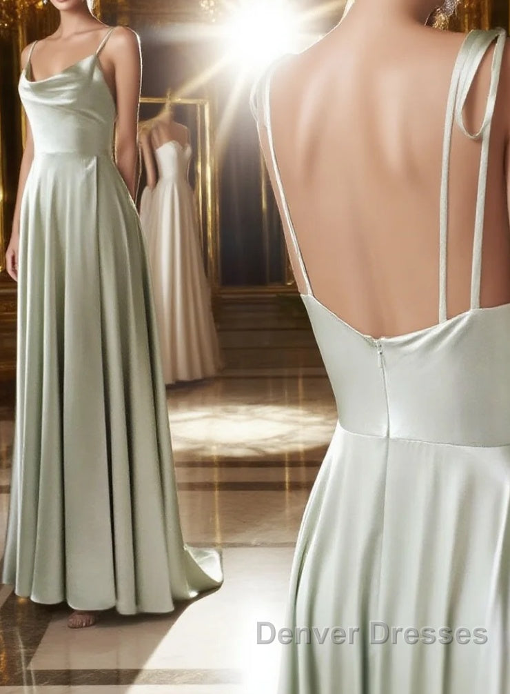 Gray green long prom Dress, Gray green bridesmaid Dress