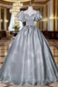 Gray Green Puff Sleeve Quinceanera Dress