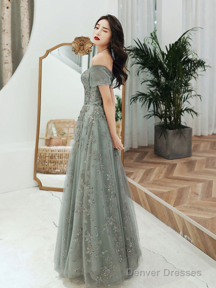 Gray Green Tulle Lace Long Prom Dress Gray Green Evening Dress Secondary image