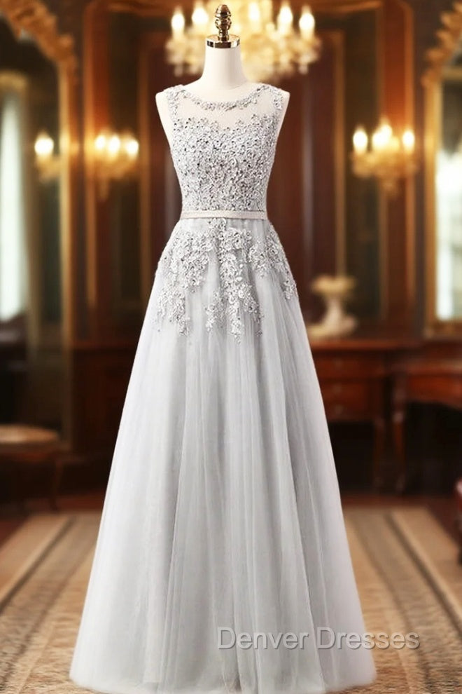 Gray Lace Beading Scoop Sleeveless Bridesmaid Dress Main image