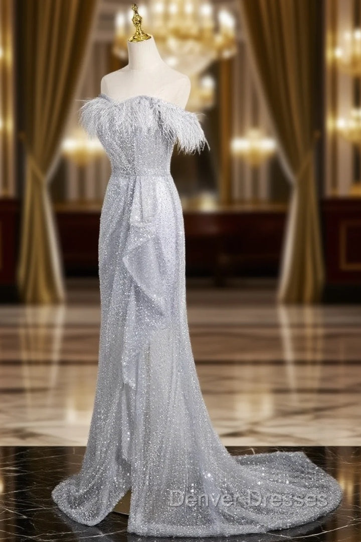 Gray Mermaid Sequins Beading Prom Dress