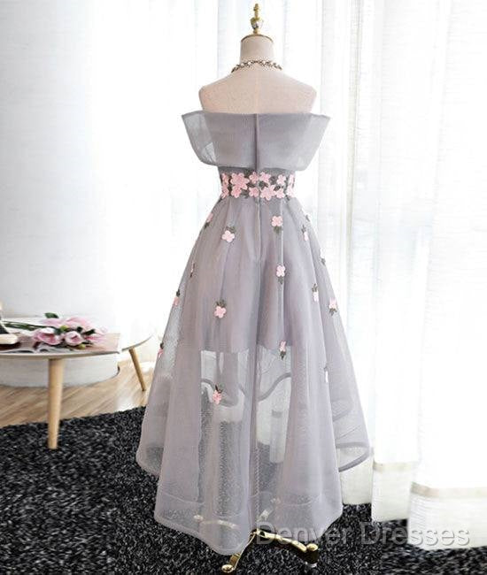 Gray Organza Hight-Low Prom Dress, Gray Bridesmaid Dress Secondary image