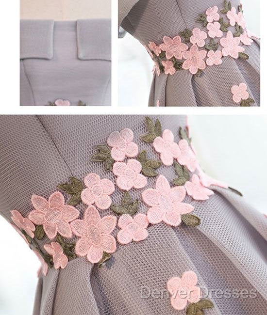 Gray Organza Hight-Low Prom Dress, Gray Bridesmaid Dress