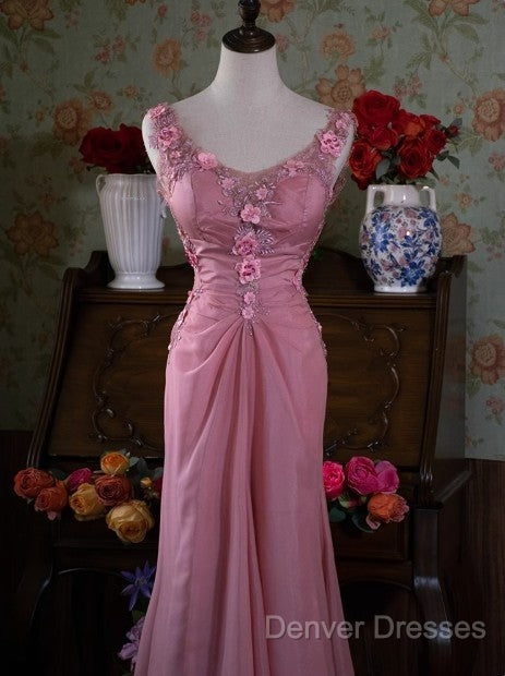 Gray Pink Retro Mermaid V-Neck Chiffon Beaded Long Prom Dress Sweet Applique Birthday Dress Secondary image