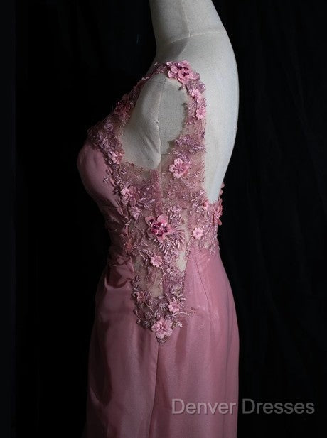 Gray Pink Retro Mermaid V-Neck Chiffon Beaded Long Prom Dress Sweet Applique Birthday Dress