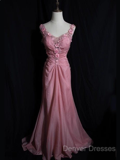 Gray Pink Retro Mermaid V-Neck Chiffon Beaded Long Prom Dress Sweet Applique Birthday Dress