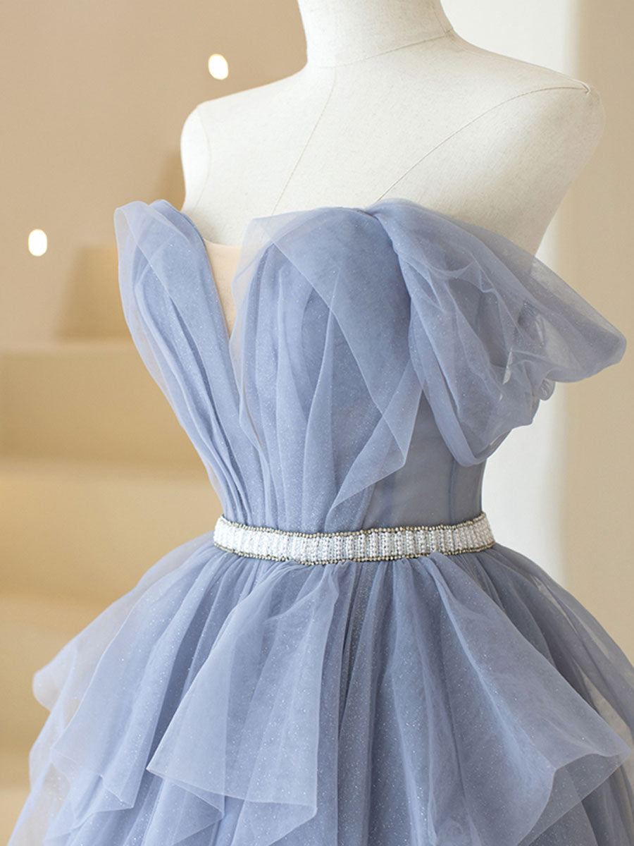 Gray Purple Tulle Long Prom Dress, Purple A Line Evening Dress Secondary image