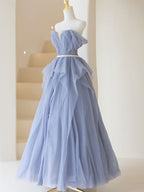 Gray Purple Tulle Long Prom Dress, Purple A Line Evening Dress