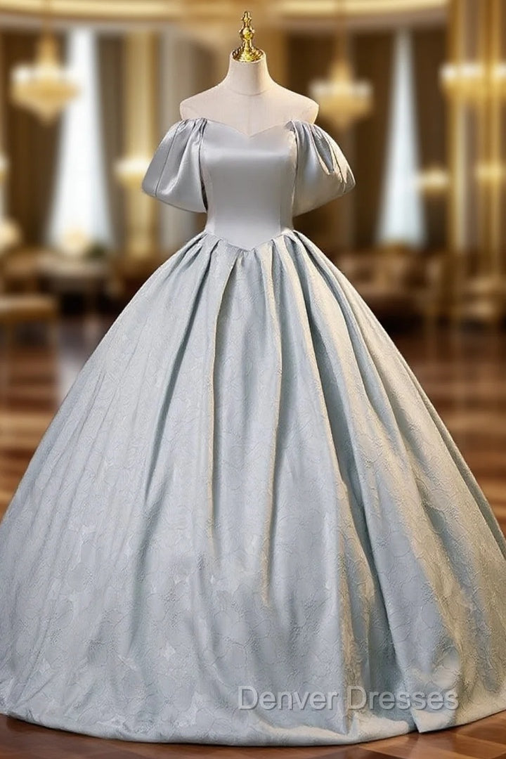 Gray Satin Off the Shoulder Quinceanera Dress Main image