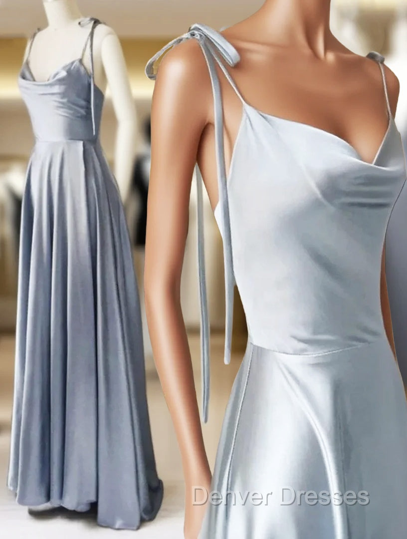 Gray Satin Spaghetti Straps Prom Dress Main image