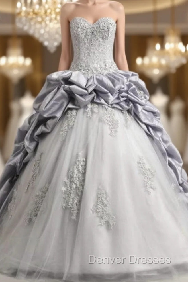 Gray Satin Tulle Ruffles Tiered Quinceanera Dress For 16 Year Dress Main image