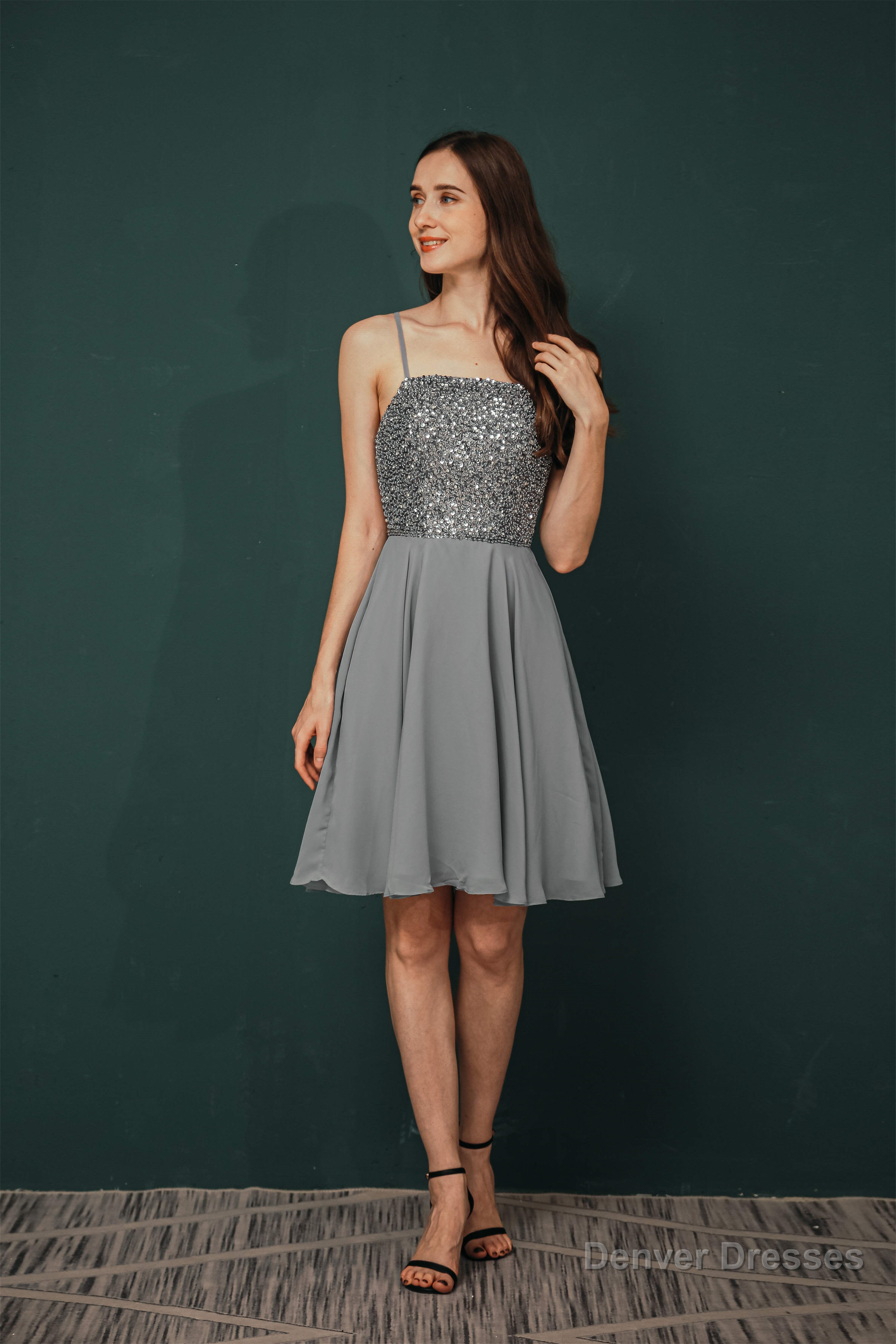 Short A-Line Strapless Beaded Chiffon Homecoming Dresses Secondary image