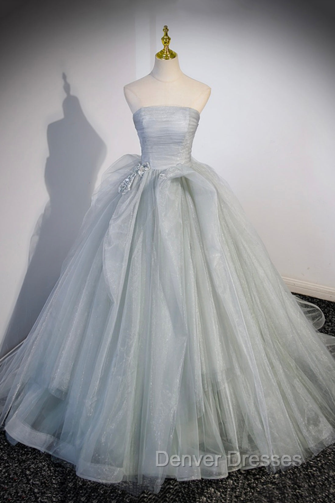 Gray Strapless Long Formal Dress, Gray Tulle Evening Dress Party Dress Main image