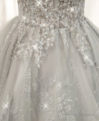 Gray Sweetheart Lace Tulle Short Prom Dress Gray Homecoming Dress