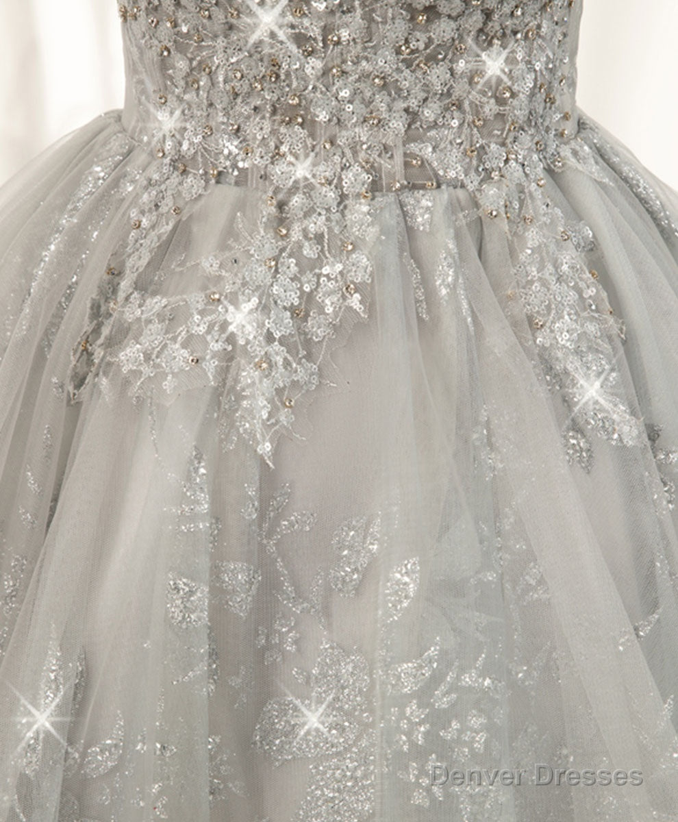 Gray Sweetheart Lace Tulle Short Prom Dress Gray Homecoming Dress