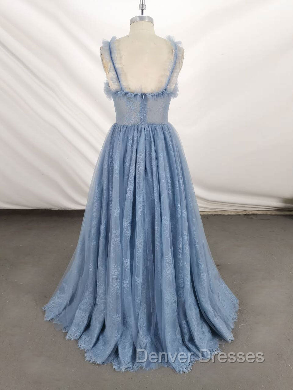 Gray Sweetheart Neck Tulle Lace Long Prom Dress Blue Formal Dress Secondary image