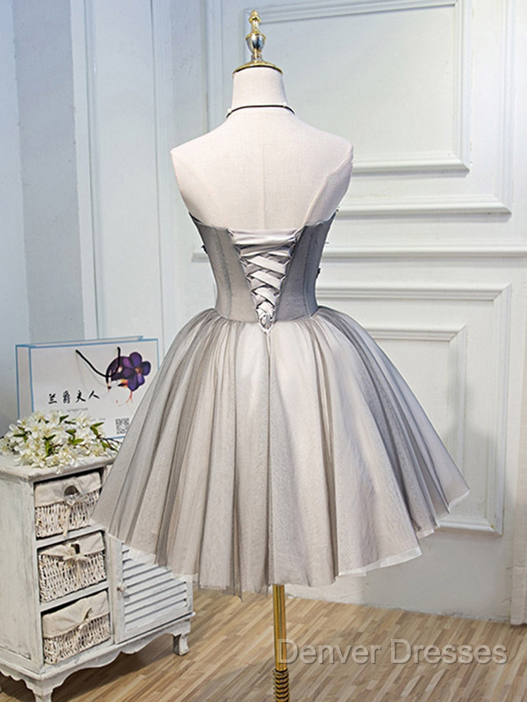 Gray Sweetheart Neck Tulle Lace Short Prom Dress, Cute Homecoming Dress Secondary image