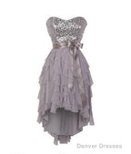 Gray Sweetheart Sequin Short Prom Dress, Bridesmaid Dress