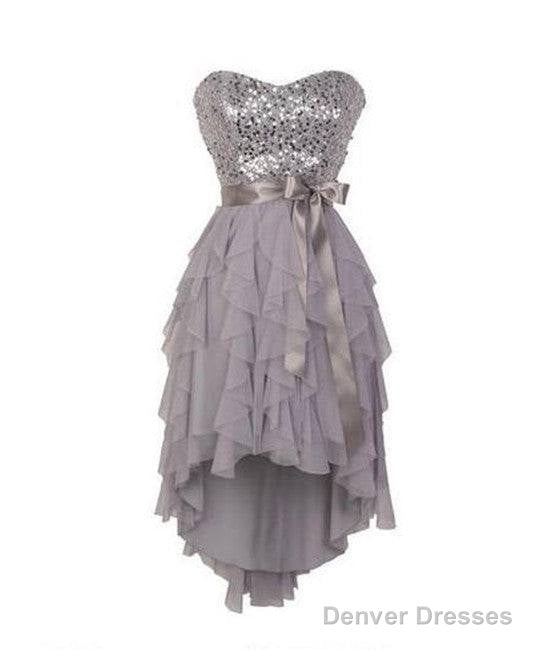 Gray Sweetheart Sequin Short Prom Dress, Bridesmaid Dress