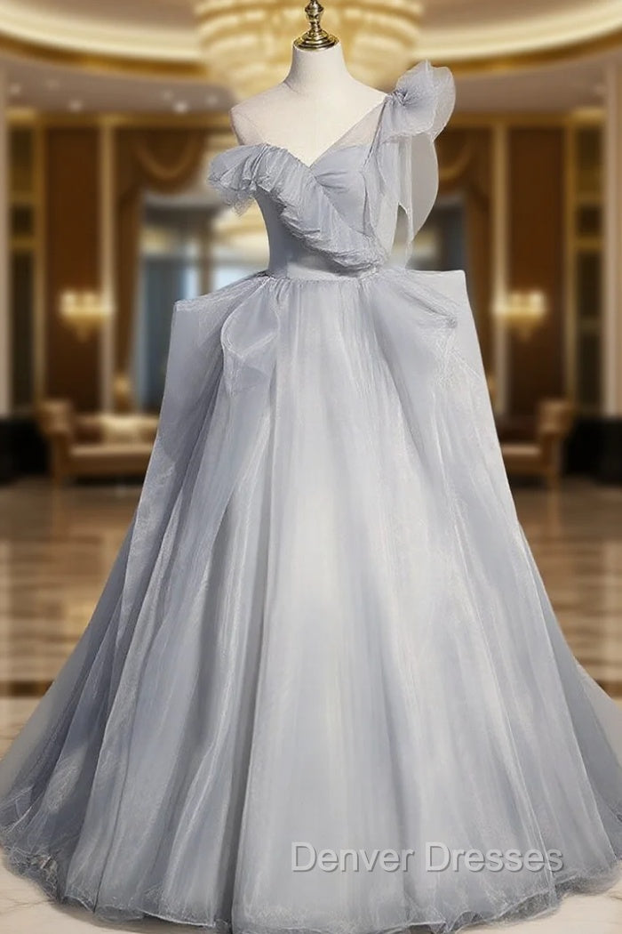 Gray Sweetheart Tulle Long Prom Dress, Gray Evening Dress Main image