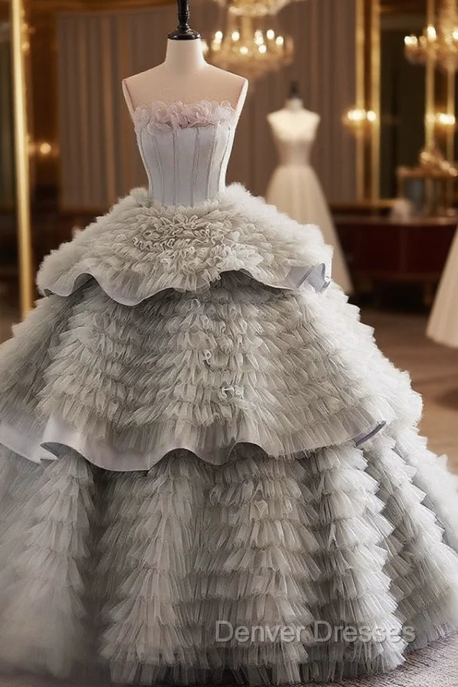 Gray Tulle Ball Gown Tiers Quinceanera Dress Main image