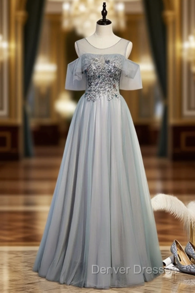Gray Tulle Beading Sequins Formal Prom Dress Main image