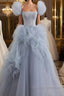 Gray tulle beads long prom Dress, gray tulle formal Dress