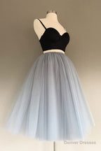 Gray Tulle Charming A-Line Two-Piece Short Homecoming Dress,Cocktail Dress