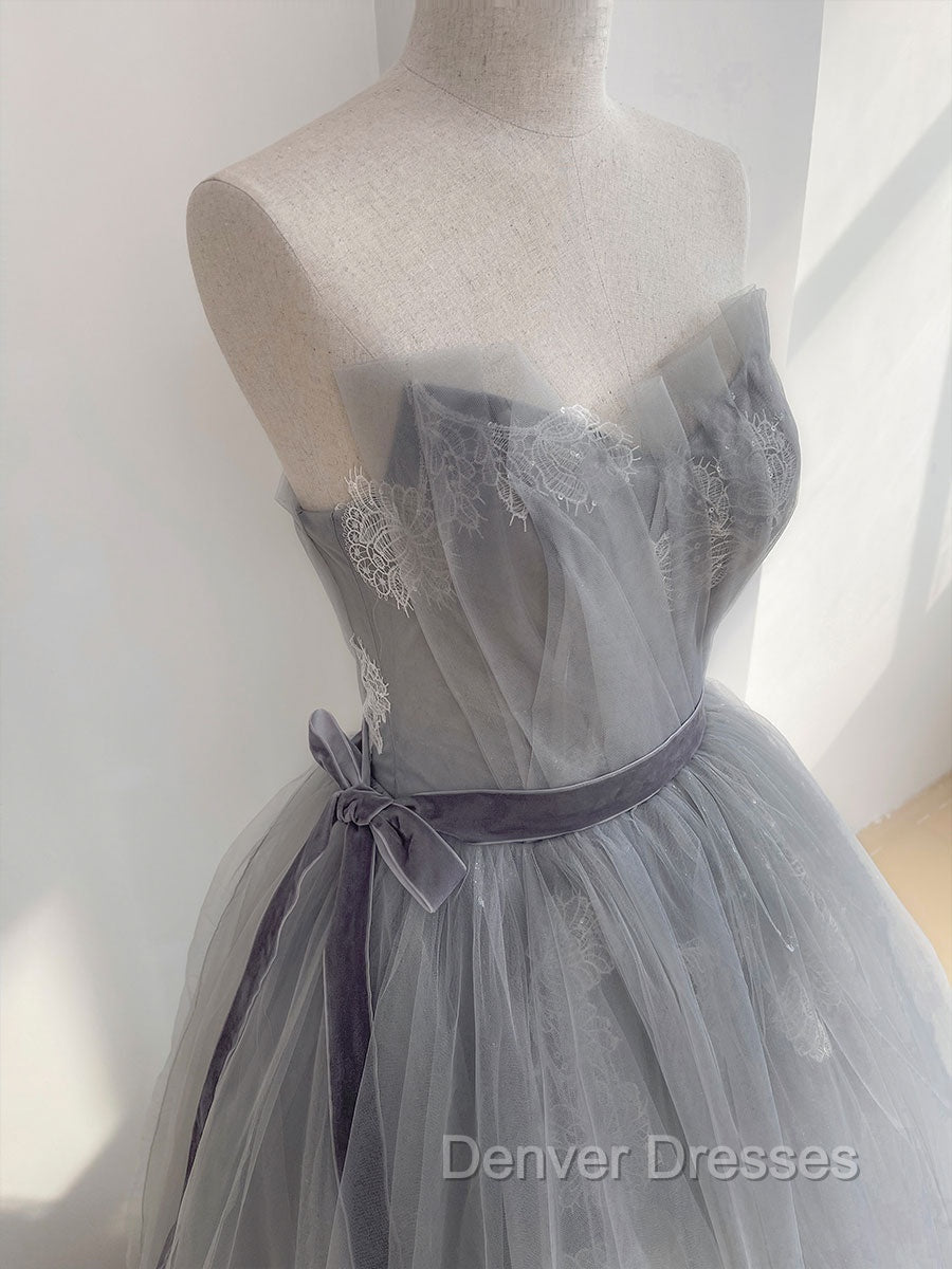 Gray Tulle Lace Long Prom Dress, Gray Ball Gown Formal Dress Secondary image